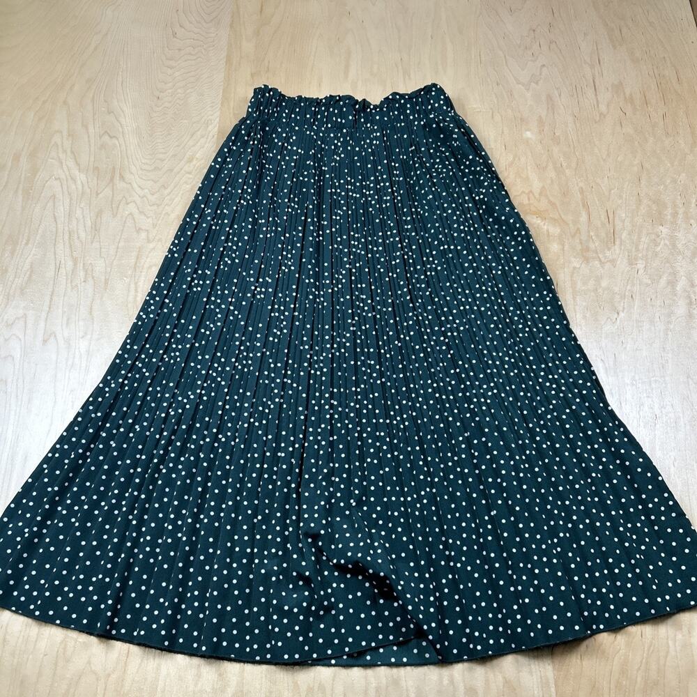 Exlura Pleated Swing High Waist Midi Polka Dot Dark Green Skirt Medium